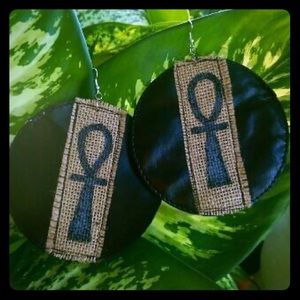 Ankh Vegan Leather Earrings